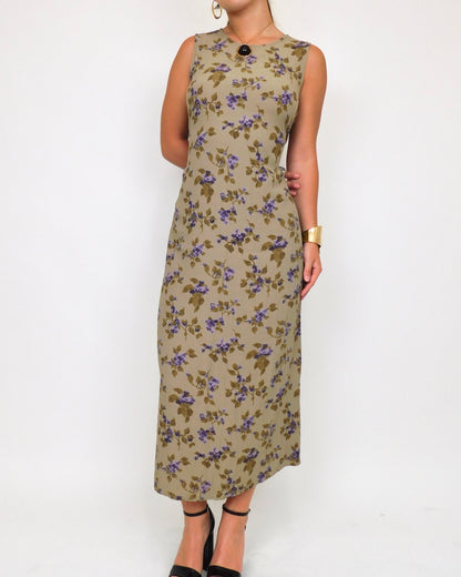 90’s Green Floral Maxi Dress | Size 10