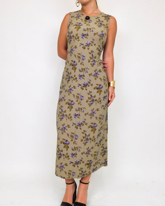 90’s Green Floral Maxi Dress | Size 10