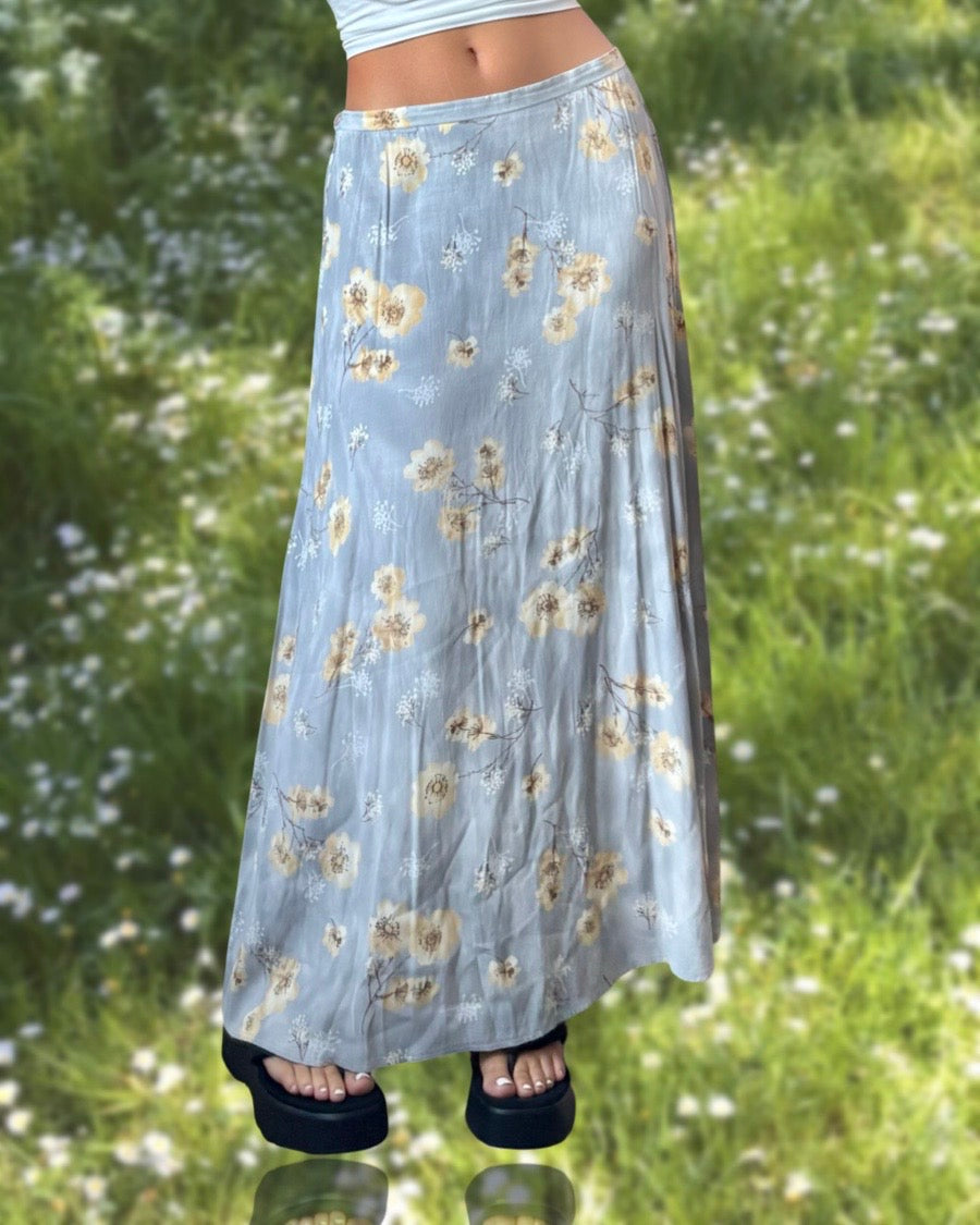 Blue Floral 90’s Maxi Skirt | Size 29” waist