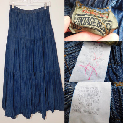 Vintage Tiered Denim Maxi Skirt | One Size