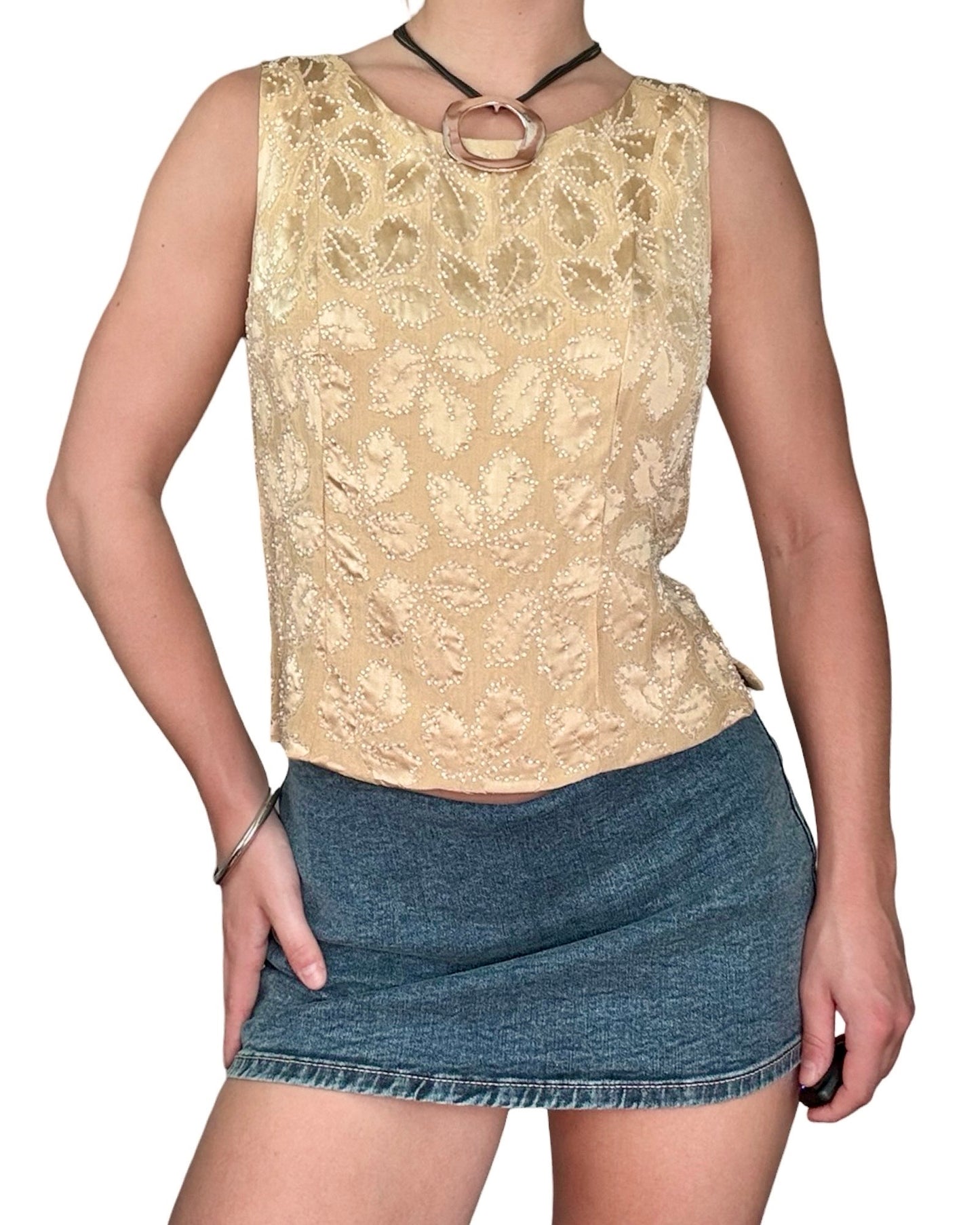 Beaded 90's 100% Silk Top | Size S