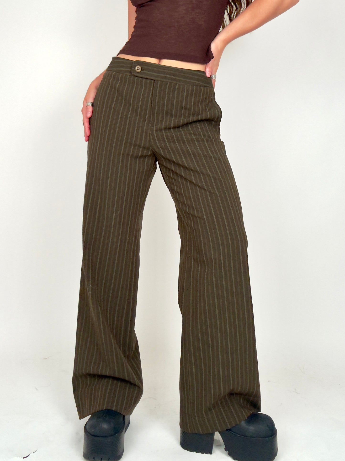 Brown Pinstripe Trousers | Size US 6