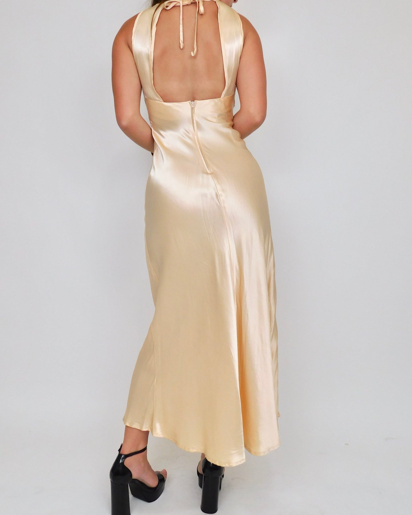 Vintage Cream Open Back Gown | Size 2